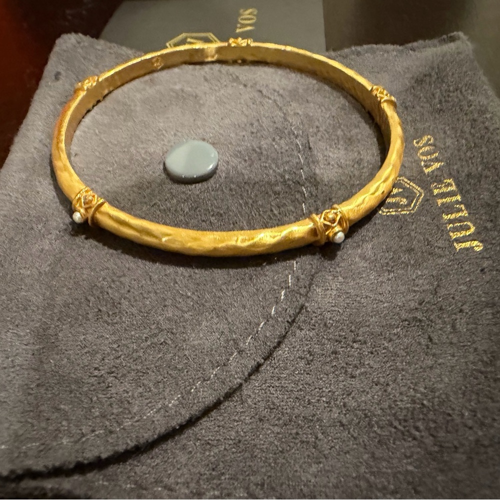 Julie VOS Elegant Gold-Tone Bangle Bracelet with Pearl Accents